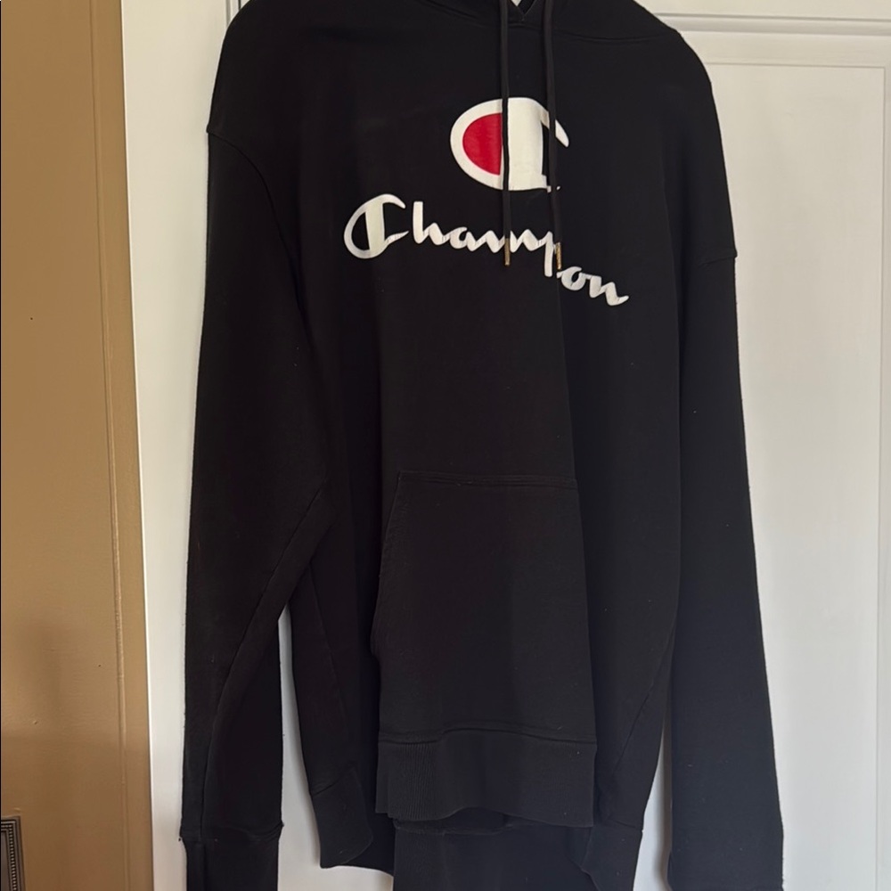 Champion Black Crewneck Hoodie Sweatshirt Casual Cotton Blend